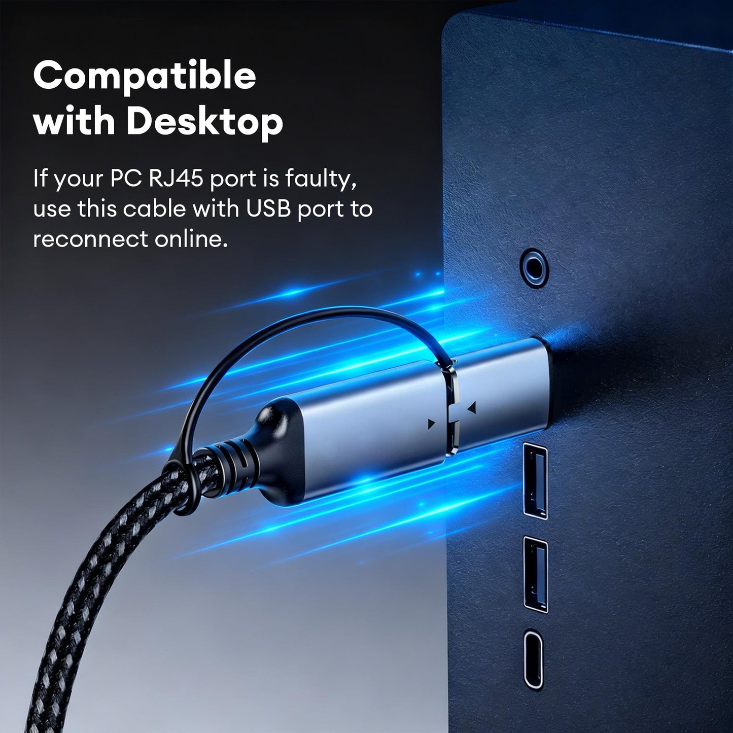 USB-C/USB-A to Ethernet Cable 10ft, Built-in USB-A Adapter, Upto 1Gbps Gigabit