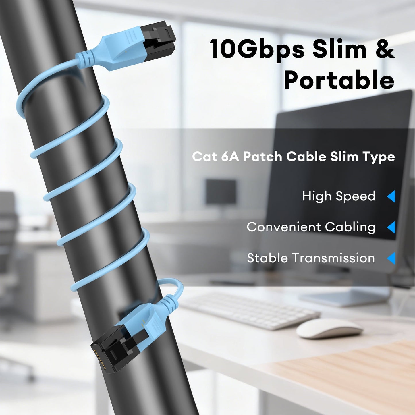 CAT6a Ethernet Cable Slim 1 ft 6-Pack, High Speed 10Gbps 500MHz Network Cable