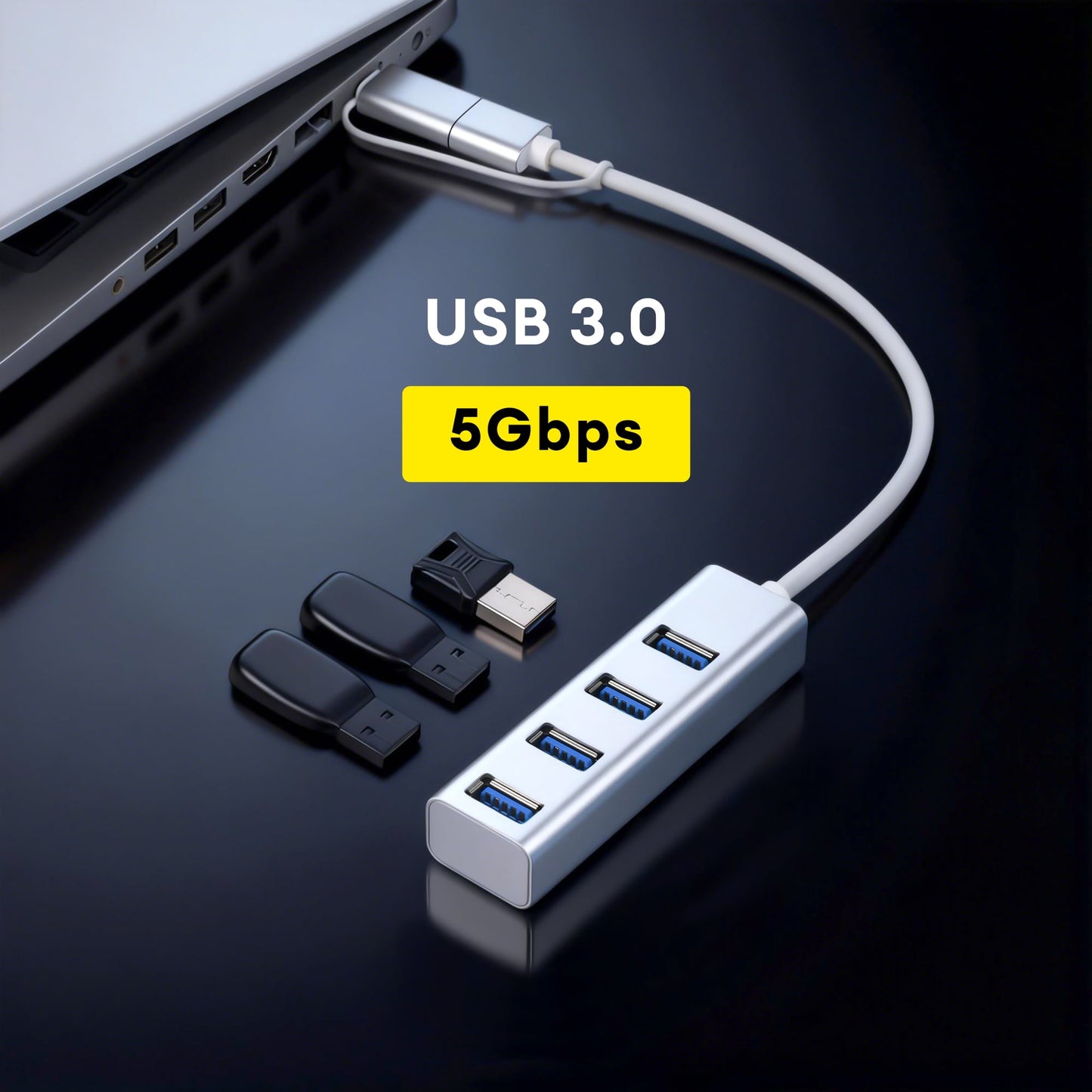 USB 3.0 Hub, 4 Ports USB A Splitter USB-hub Expander for Mouse, Keyboard, Flash Drive