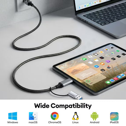 USB-C/USB-A to Ethernet Cable 3ft, Built-in Type-A Adapter, up to 1Gbps Gigabit RJ45 Lan Network Internet Adapter
