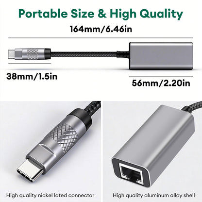 USB C to Ethernet Adapter, USB3.0 Gigabit Network Adapter, Driver Free