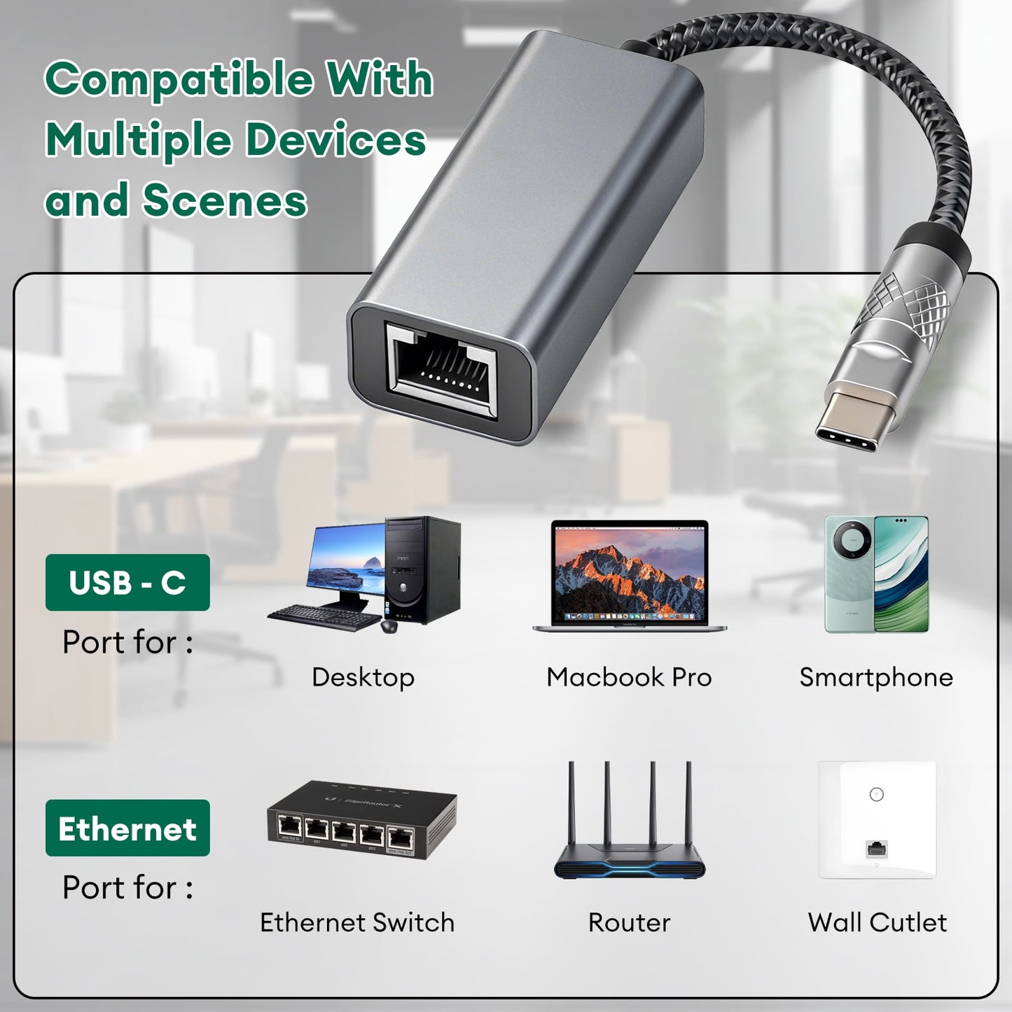USB C to Ethernet Adapter, USB3.0 Gigabit Network Adapter, Driver Free