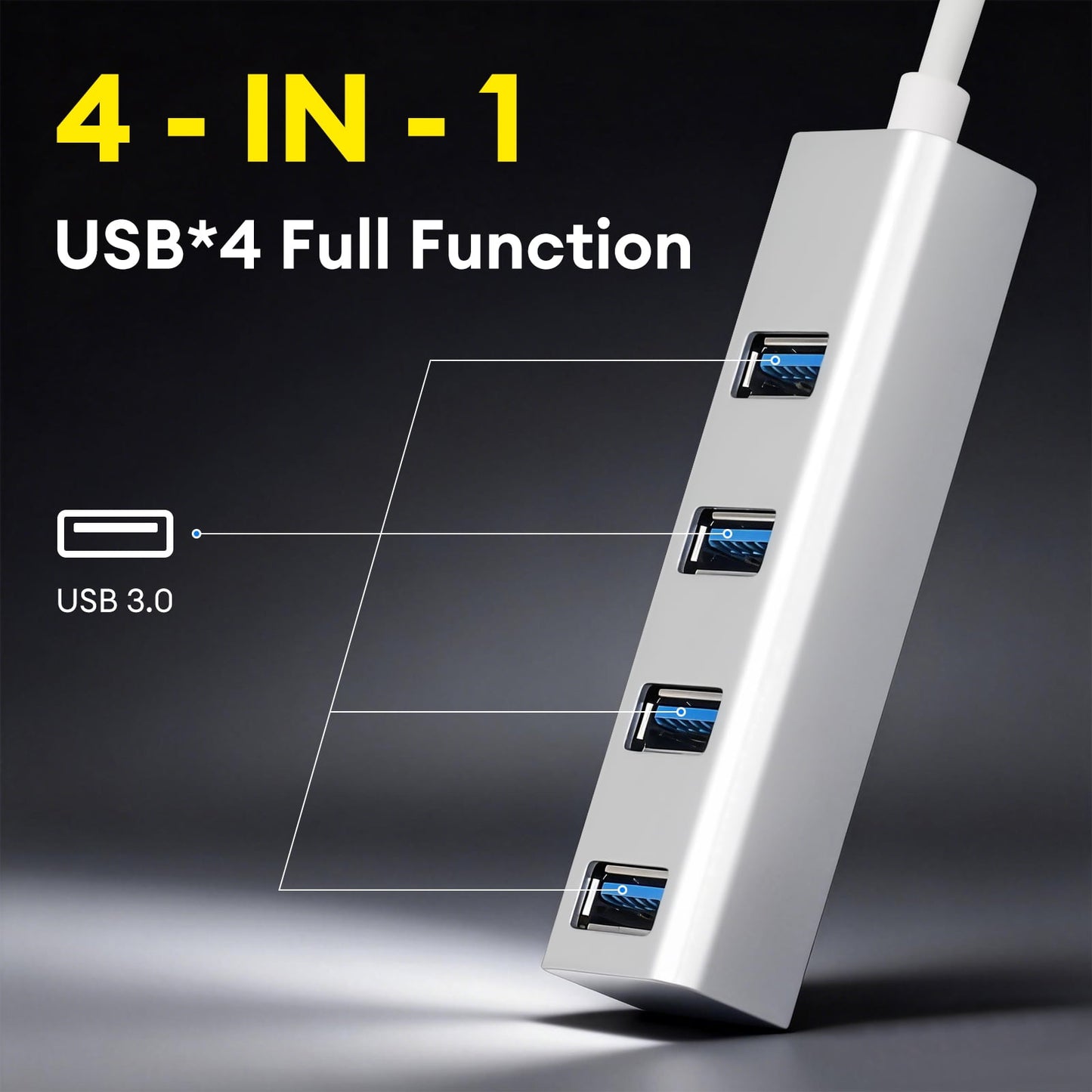 USB 3.0 Hub, 4 Ports USB A Splitter USB-hub Expander for Mouse, Keyboard, Flash Drive