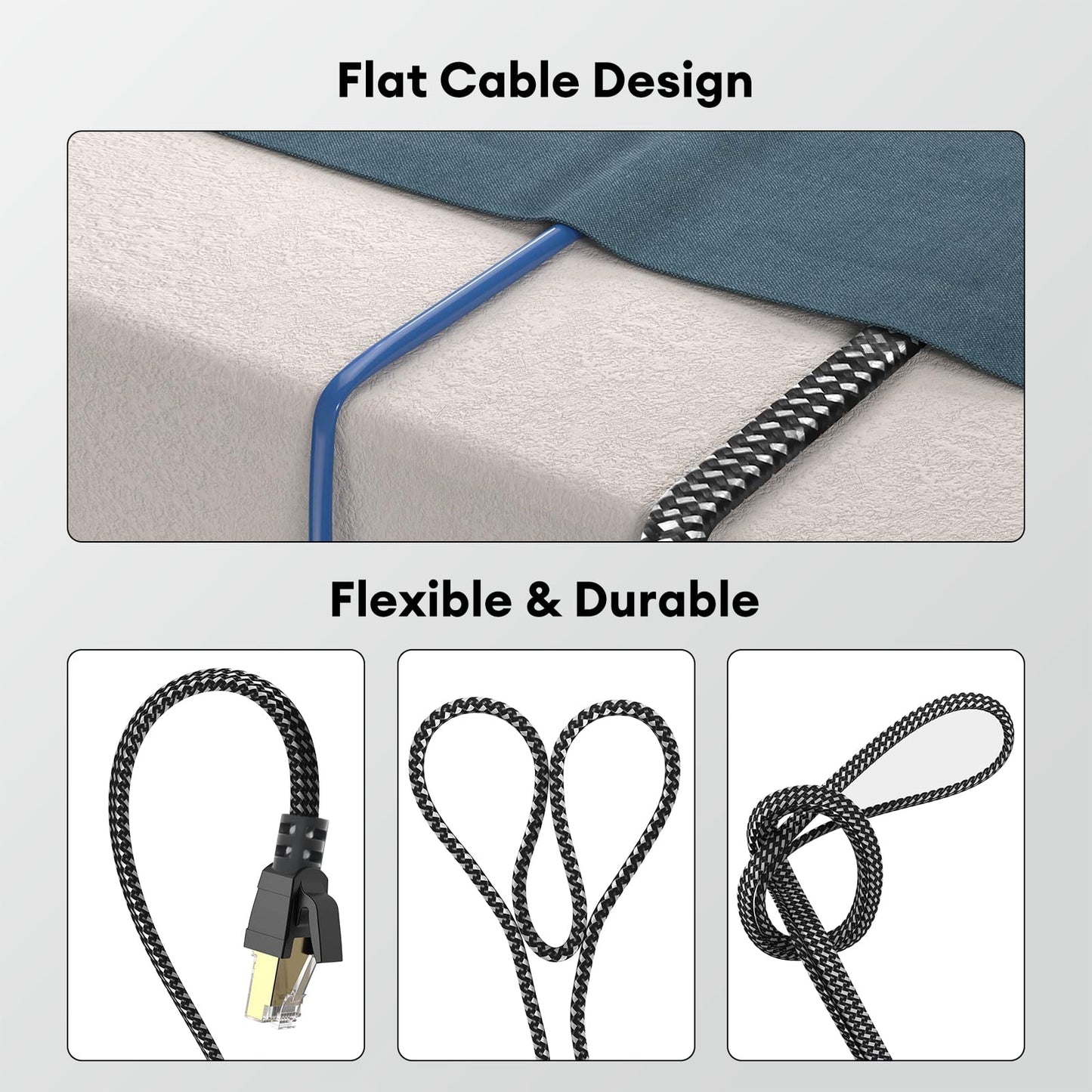 Cat8 Ethernet Cable 10ft, High Speed 40Gbps 2000Mhz Braided Gaming Internet Cable
