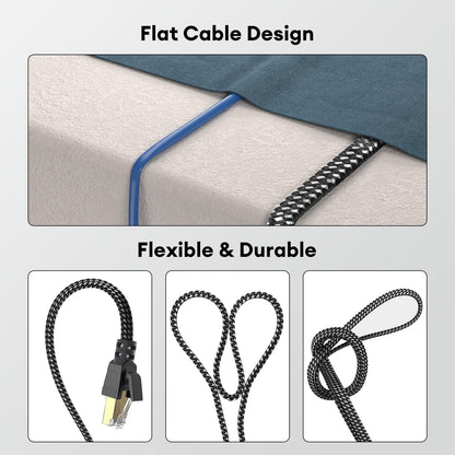 Cat8 Ethernet Cable 10ft, High Speed 40Gbps 2000Mhz Braided Gaming Internet Cable