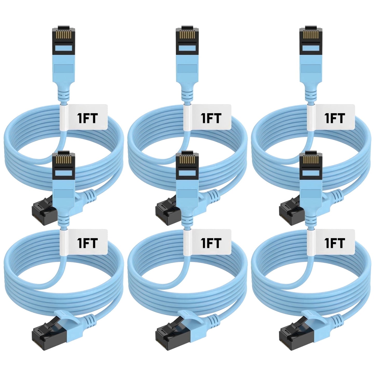 CAT6a Ethernet Cable Slim 1 ft 6-Pack, High Speed 10Gbps 500MHz Network Cable