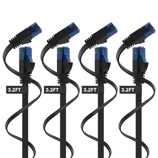 Cat6 Ethernet Cable 3ft 4-Pack, High Speed Flat Network Cable, Outdoor & Indoor