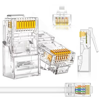 Cat6 RJ45 Pass Through Connectors 60-Pack, Modular Plugs 8P8C